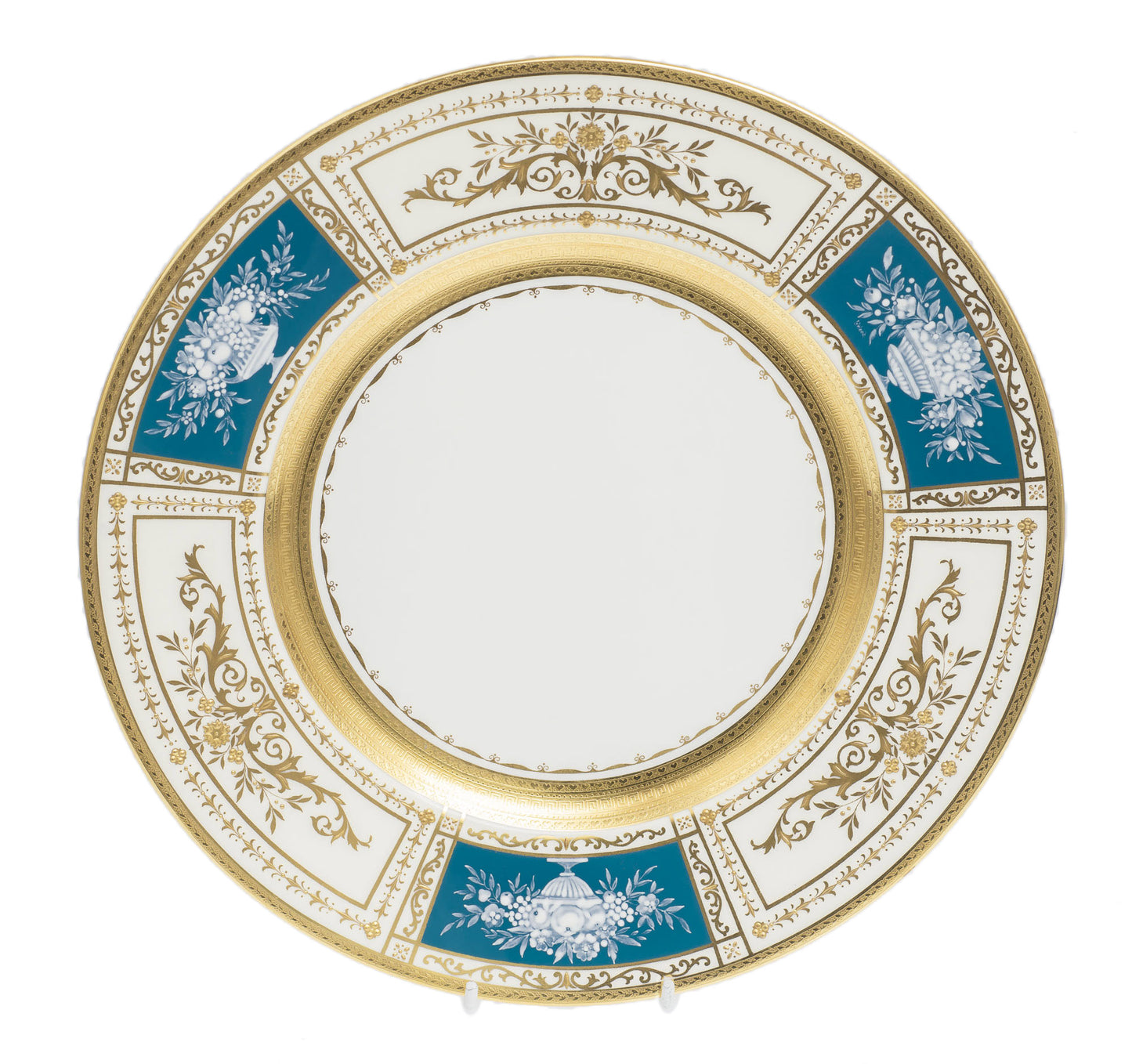 Minton Pate sur Pate Panel & Embossed Gold Dinner Plate - Signed L Wood (2916)