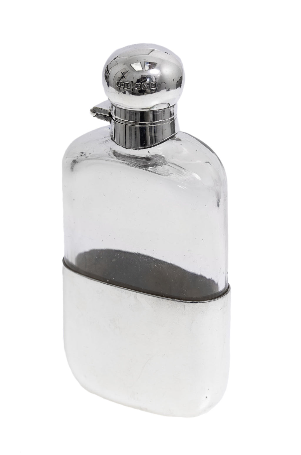 Antique Sterling Silver & Glass Hip Flask by James Dixon & Sons Sheffield 1910 (2928)