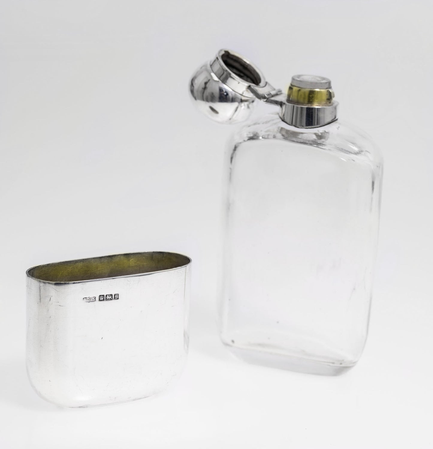Antique Sterling Silver & Glass Hip Flask by James Dixon & Sons Sheffield 1910 (2928)