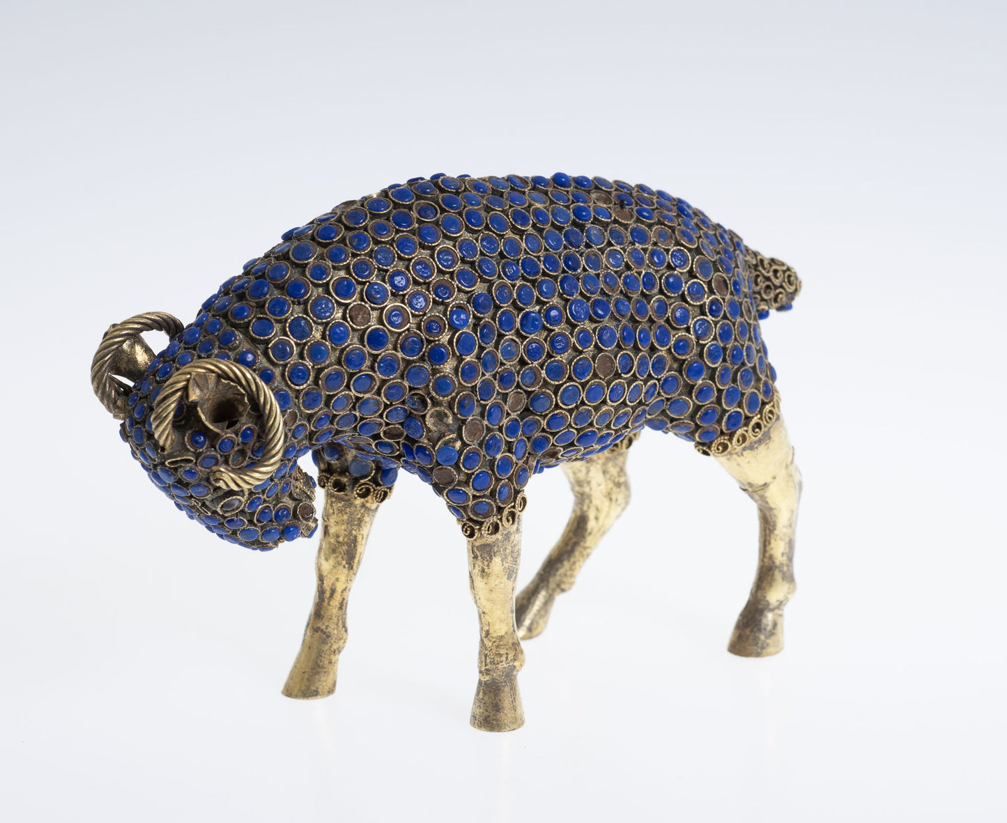 Vintage Hand Made Nepalese Figure/Model of a Ram with Lapis Lazuli Cabochons (2944)