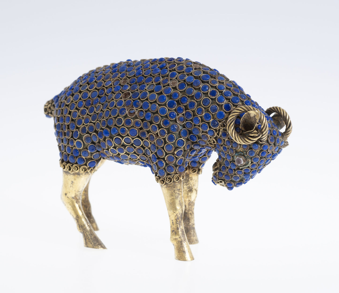 Vintage Hand Made Nepalese Figure/Model of a Ram with Lapis Lazuli Cabochons (2944)