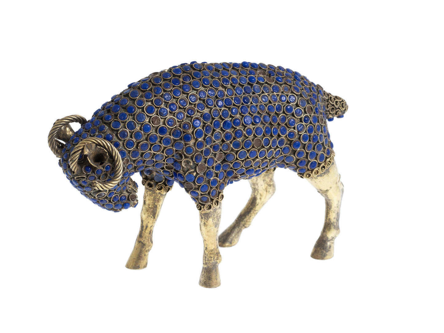 Vintage Hand Made Nepalese Figure/Model of a Ram with Lapis Lazuli Cabochons (2944)