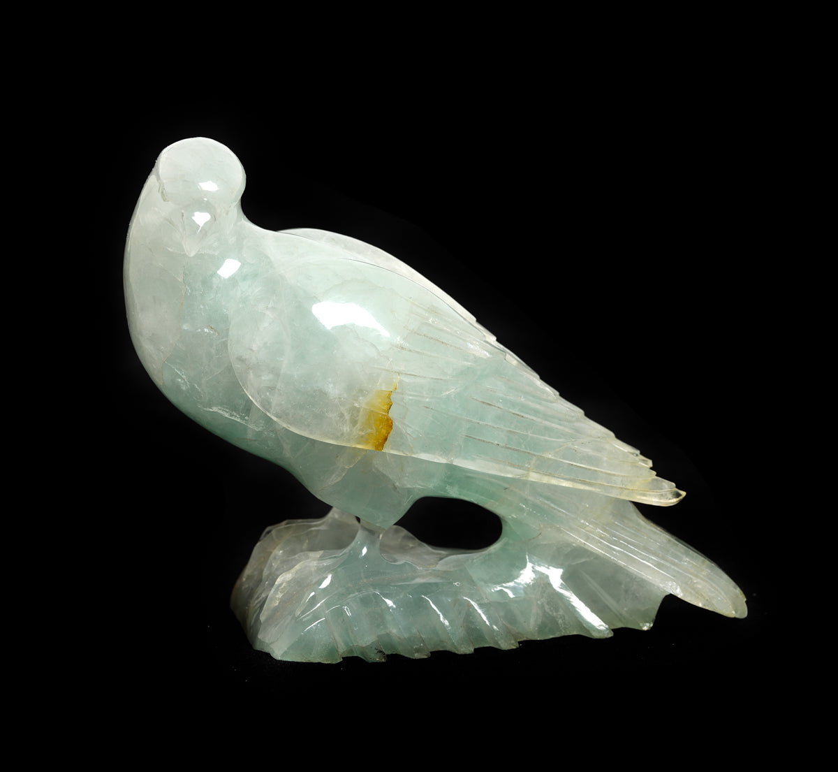 Pair Antique Chinese Hand Carved Figures of Birds (Pigeons/Doves) in Green Fluorite (2949)