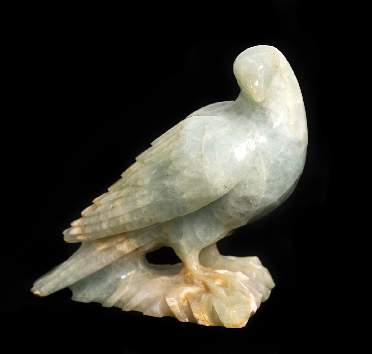 Pair Antique Chinese Hand Carved Figures of Birds (Pigeons/Doves) in Green Fluorite (2949)