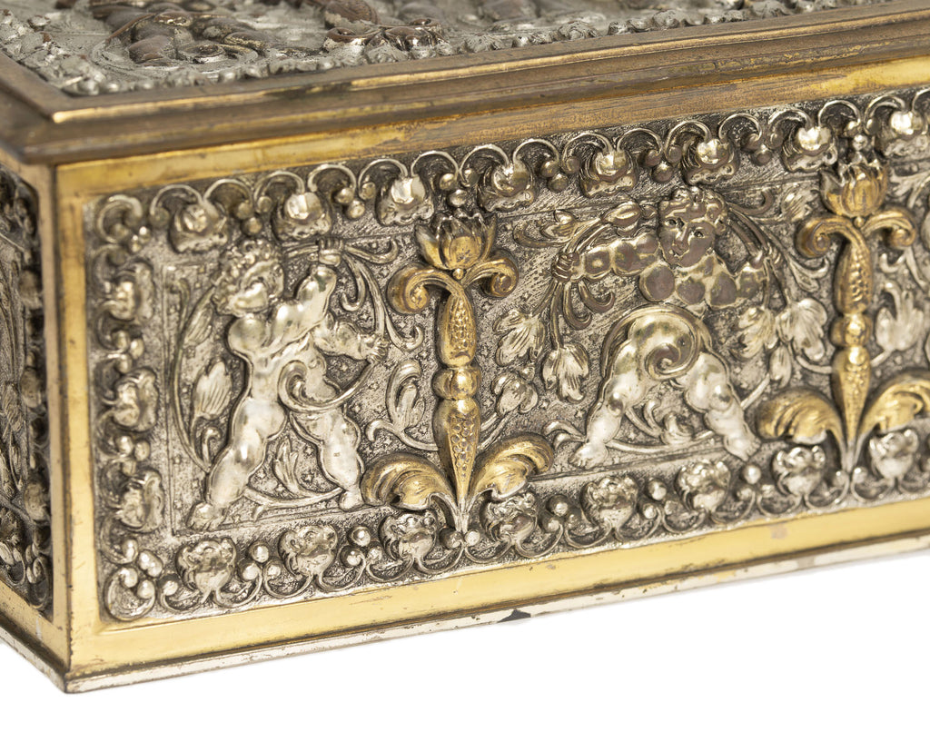 Antique Japanese Antimony Ware Box with Wood Lining & Putto Detail c1930 (2953)
