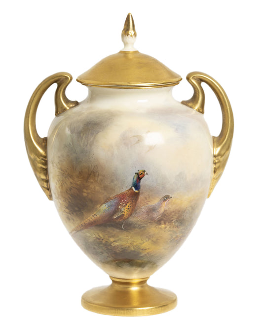 Royal Worcester Hand Painted Covered Vase with Pheasants by James Stinton 1930 (2954)