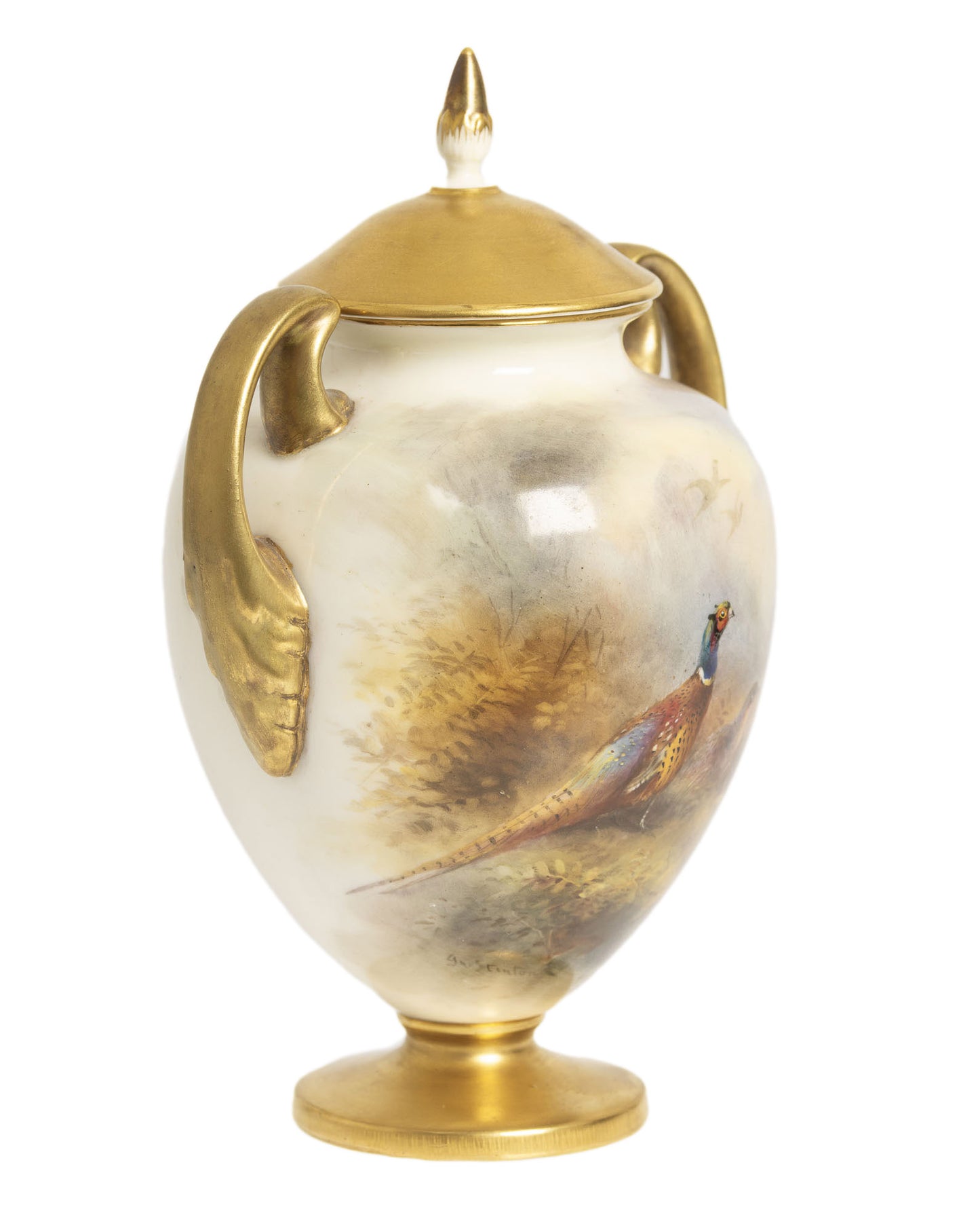 Royal Worcester Hand Painted Covered Vase with Pheasants by James Stinton 1930 (2954)
