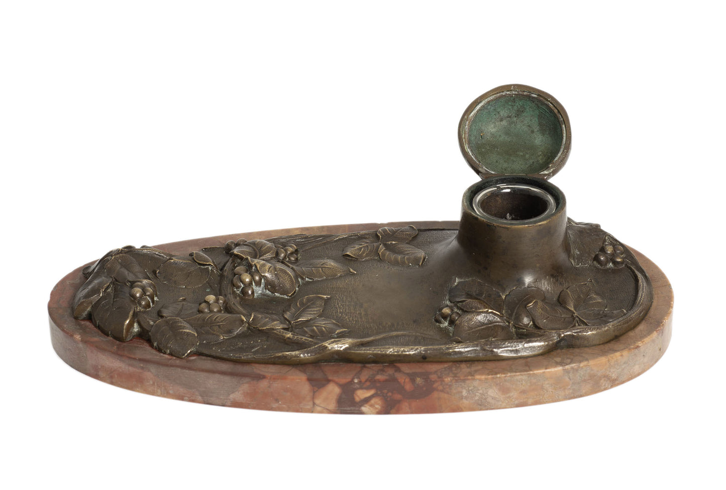 Antique French Bronze and Antico Rosso Marble Desk Ink Stand / Inkwell c1890 - Marcel Bonnot (2960)