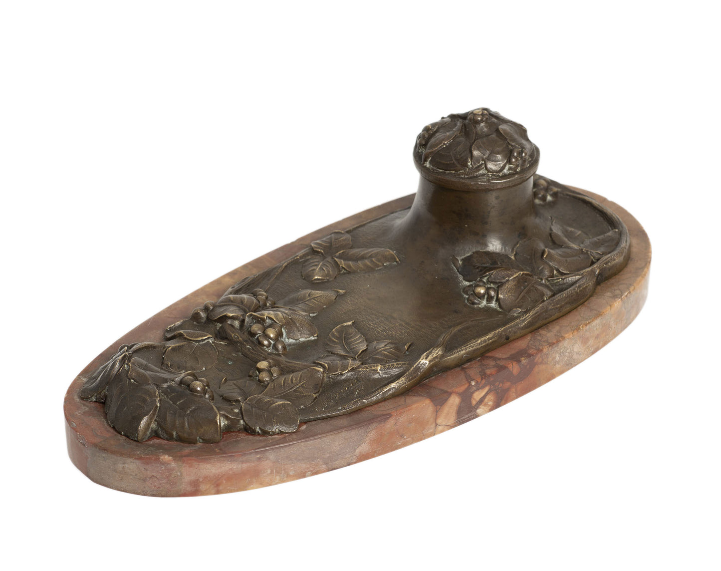 Antique French Bronze and Antico Rosso Marble Desk Ink Stand / Inkwell c1890 - Marcel Bonnot (2960)