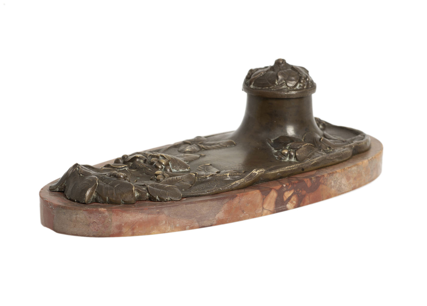 Antique French Bronze and Antico Rosso Marble Desk Ink Stand / Inkwell c1890 - Marcel Bonnot (2960)