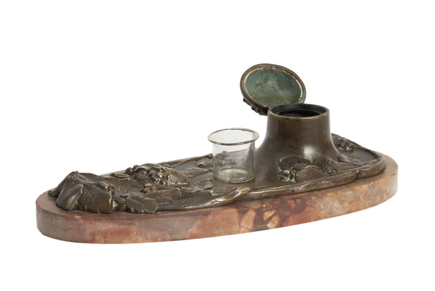 Antique French Bronze and Antico Rosso Marble Desk Ink Stand / Inkwell c1890 - Marcel Bonnot (2960)