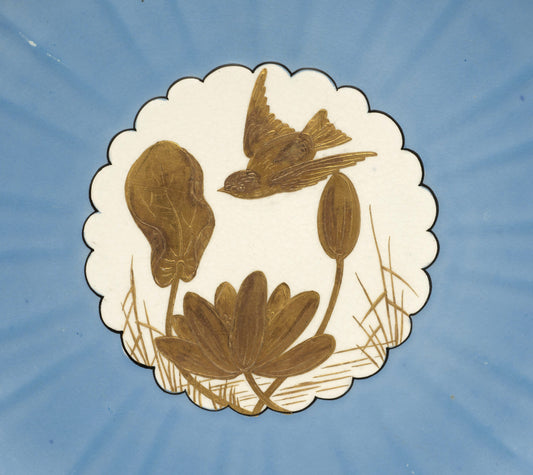 Antique Minton Aesthetic Design Cabinet Plate with Gold Bird Detail Dated 1887 (2962)