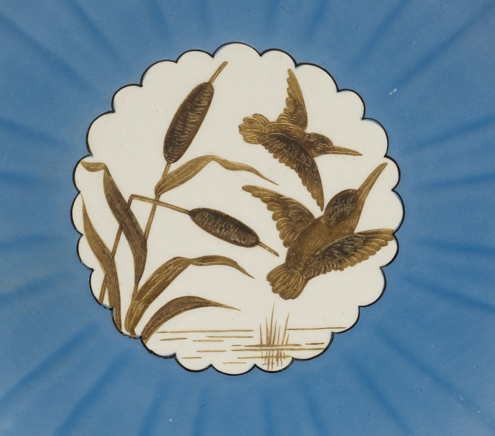 Antique Victorian Minton Aesthetic Cabinet Plate with Gold Kingfisher Birds (2963)