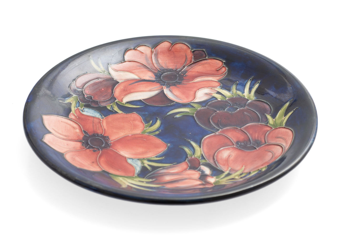 Vintage Moorcroft Art Pottery Plate Anemone Pattern Mid Century - Walter Moorcroft Monogram Mark (2973)