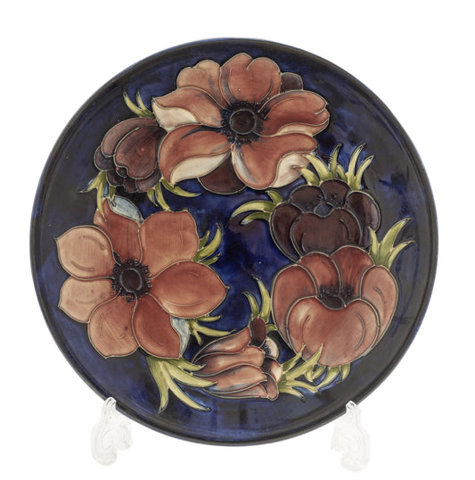 Vintage Moorcroft Art Pottery Plate Anemone Pattern Mid Century - Walter Moorcroft Monogram Mark (2973)