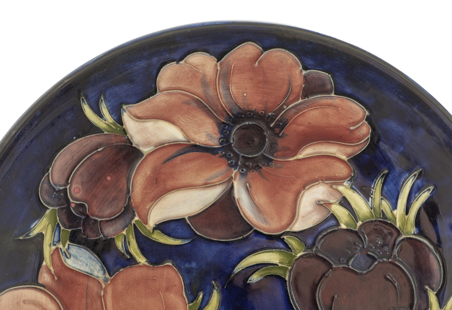 Vintage Moorcroft Art Pottery Plate Anemone Pattern Mid Century - Walter Moorcroft Monogram Mark (2973)