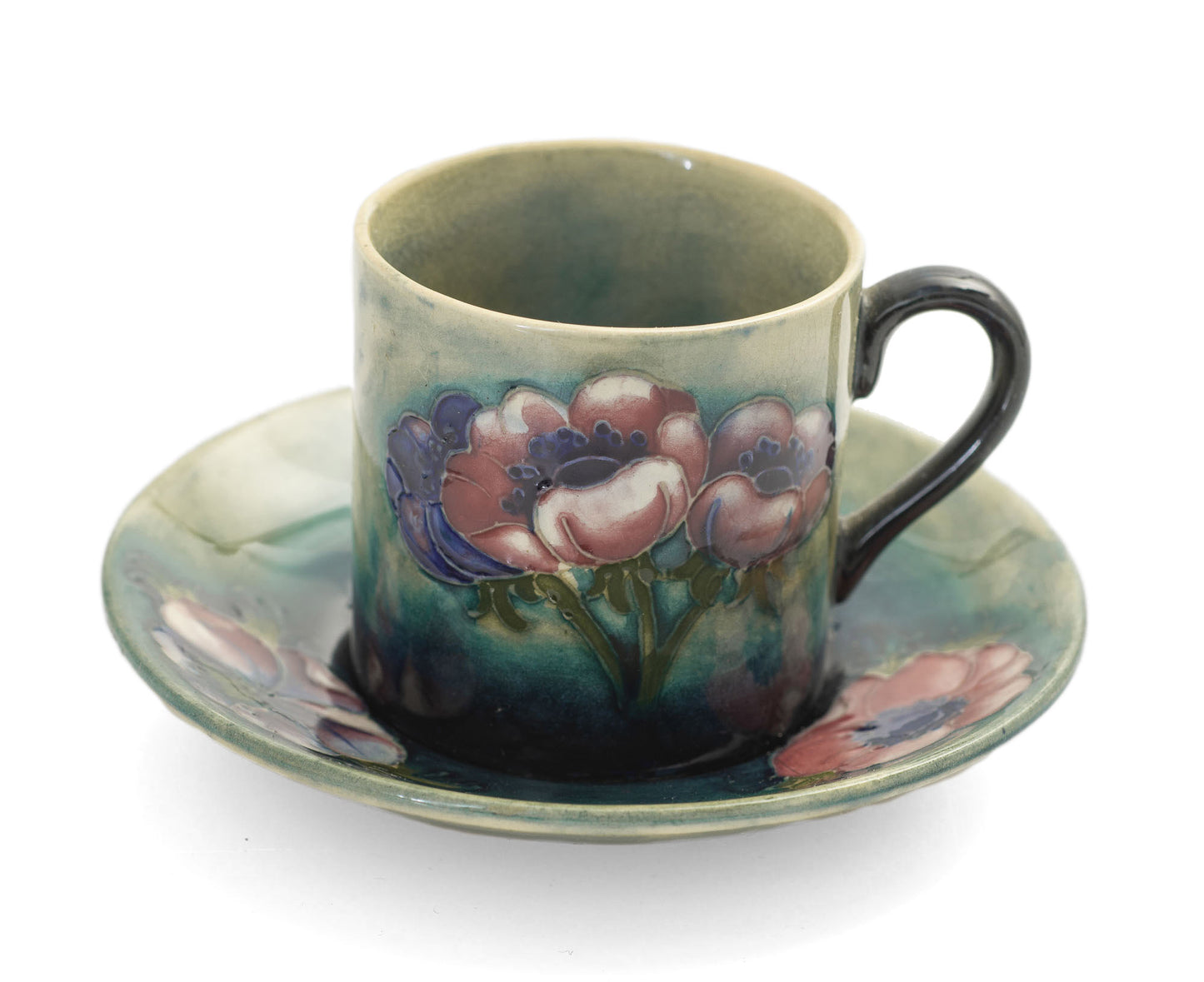 William Moorcroft Art Deco Pottery Anemone Pattern Cup & Saucer - Rare c1930 (2977)