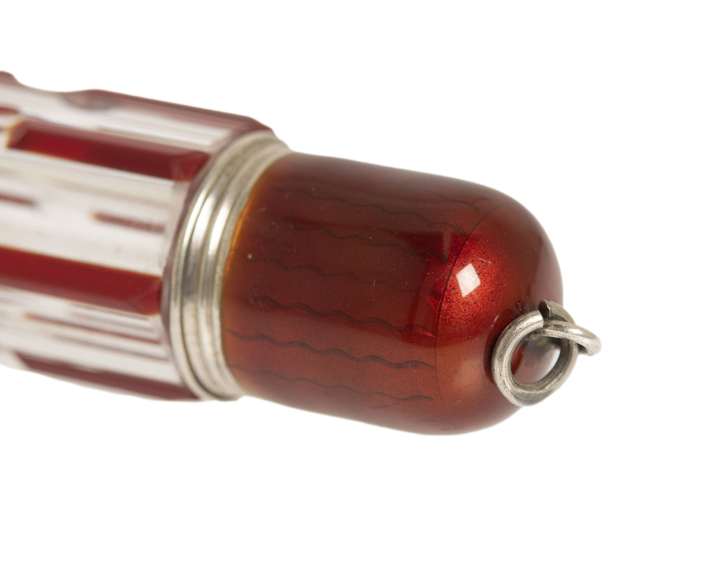 Antique Ruby Glass Overlay & Guilloche Enamel Scent Bottle / Smelling Salt Phial (3001)