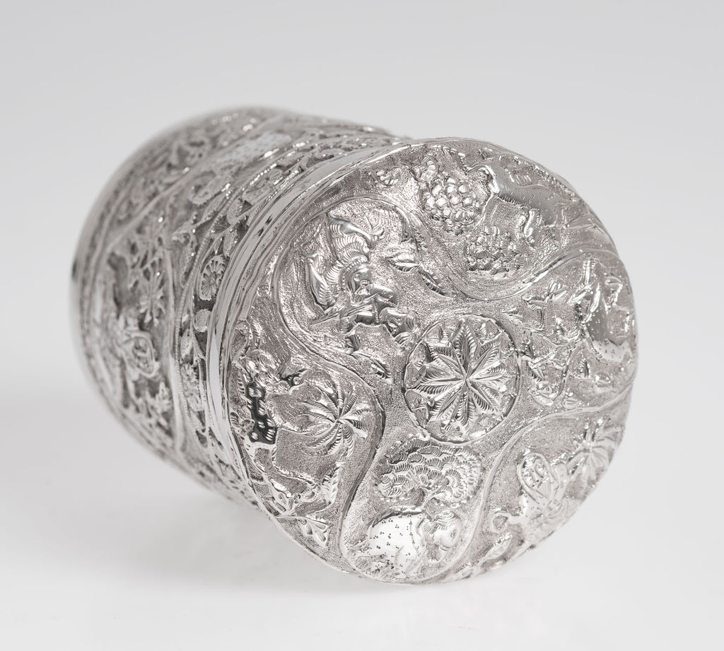 Antique Indian Silver Canister / Tea Caddy with Repousse Animals and Figures (3003)