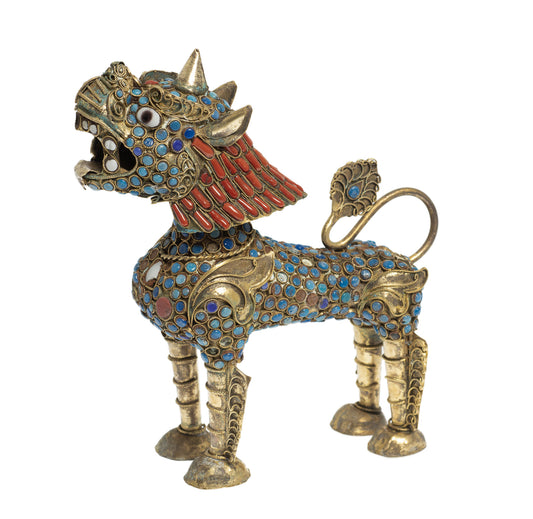 Vintage Hand Made Nepalese Metal Figure / Model Temple Guardian Lion Dog Singha (A3024)