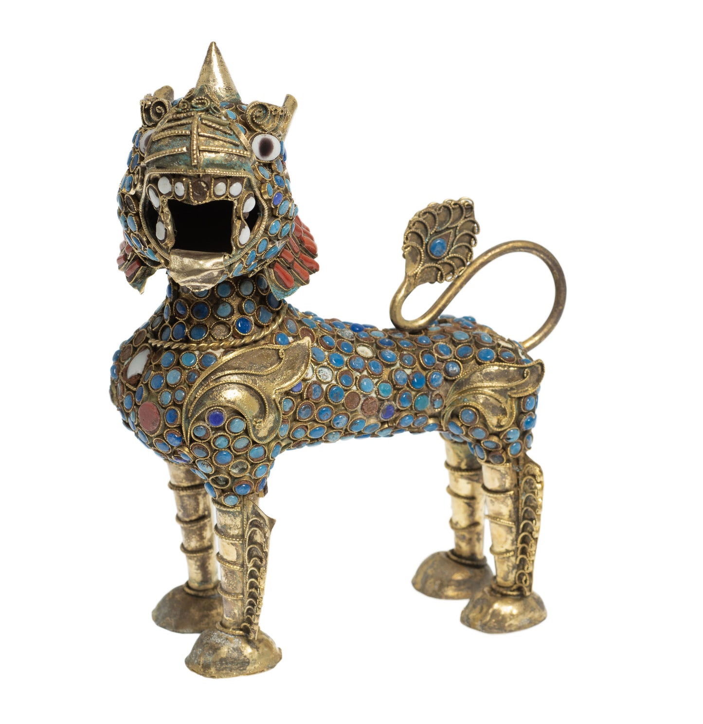 Vintage Hand Made Nepalese Metal Figure / Model Temple Guardian Lion Dog Singha (A3024)