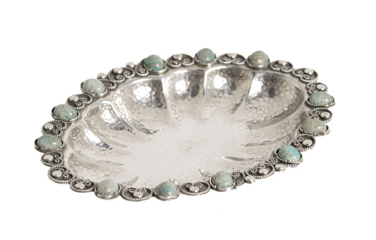 Vintage Sterling Silver & Czech Simulated Turquoise Dish European/Middle Eastern (Code 3039)