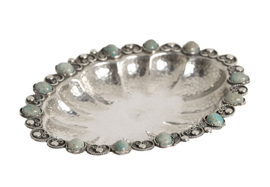 Vintage Sterling Silver & Czech Simulated Turquoise Dish European/Middle Eastern (Code 3039)