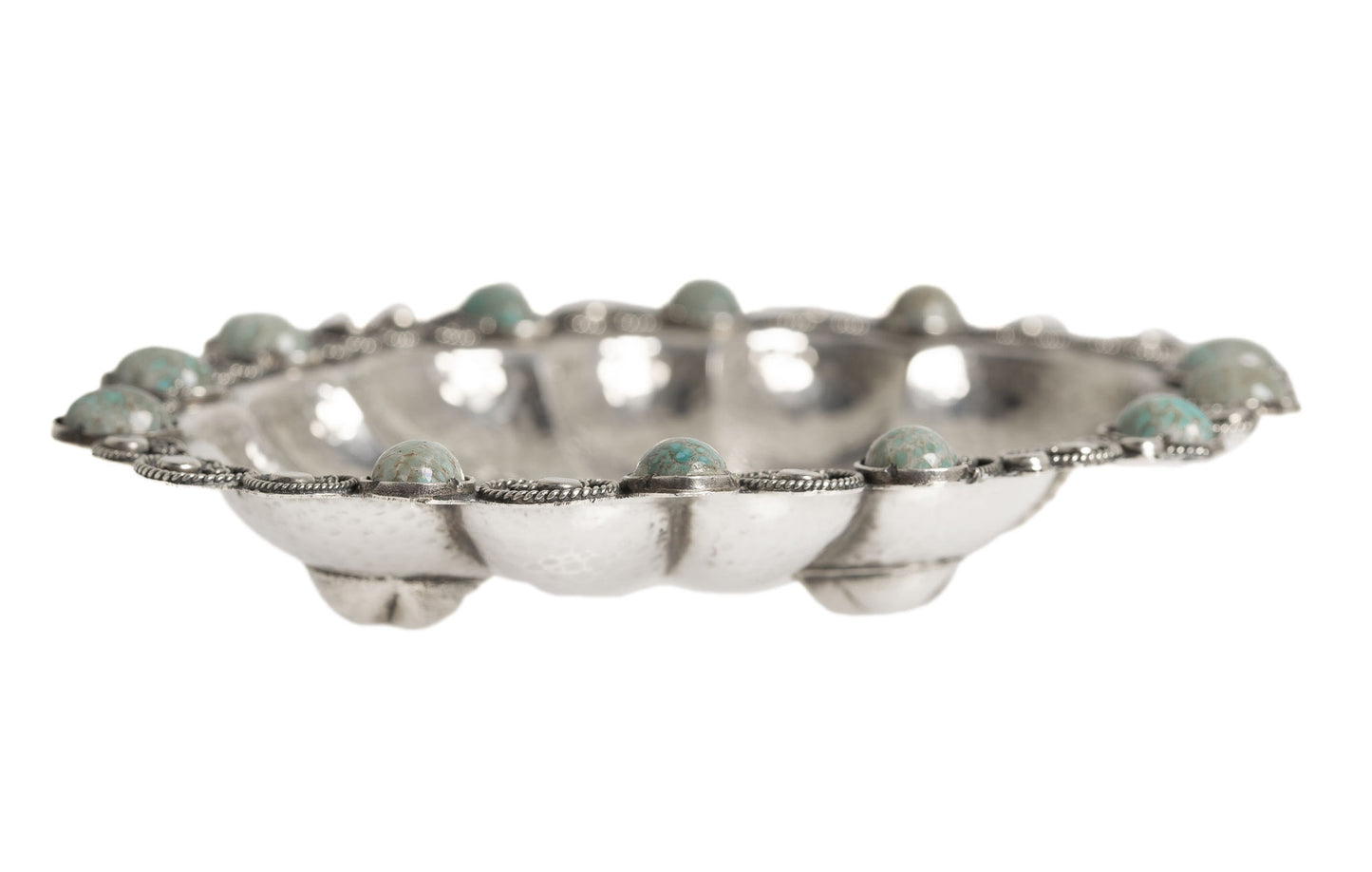 Vintage Sterling Silver & Czech Simulated Turquoise Dish European/Middle Eastern (Code 3039)