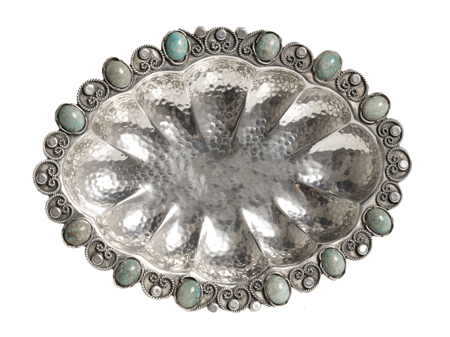 Vintage Sterling Silver & Czech Simulated Turquoise Dish European/Middle Eastern (Code 3039)