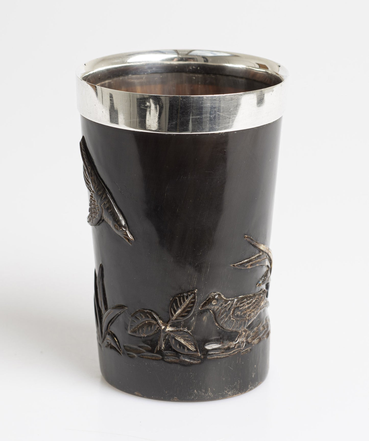 Sampson Mordan & Co Antique Carved Horn & Silver Aesthetic Movement Beaker (3042)