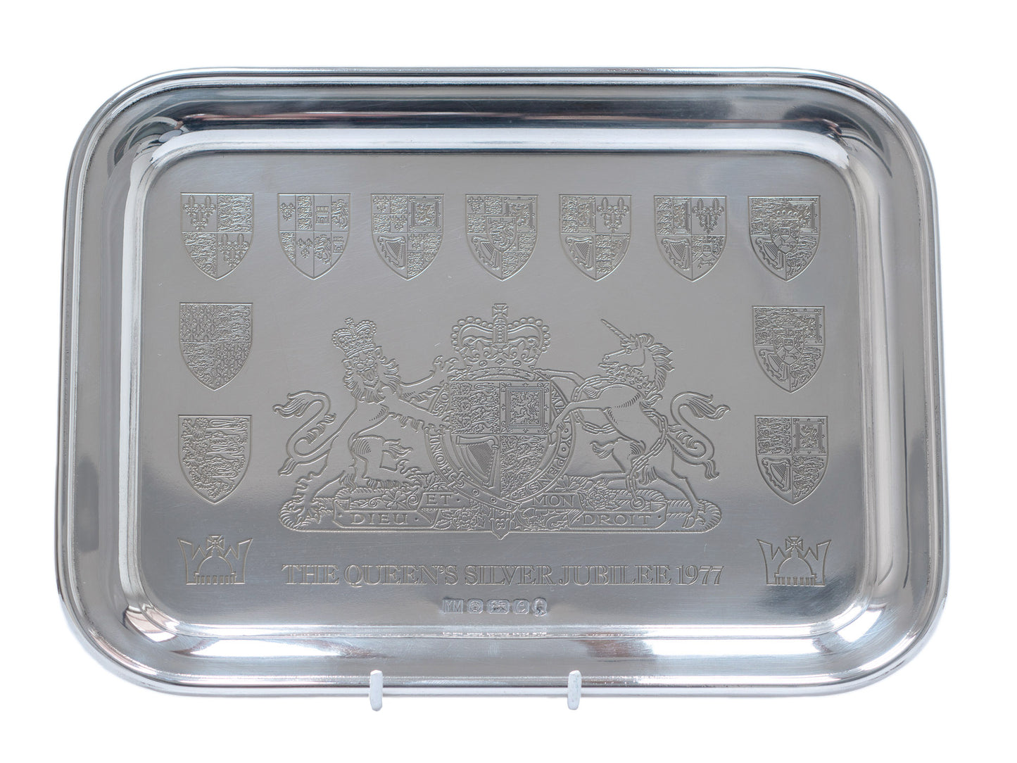 Vintage Solid Sterling Silver Yorkshire Mint Queen Elizabeth II 1977 Jubilee Arms Tray (3045)