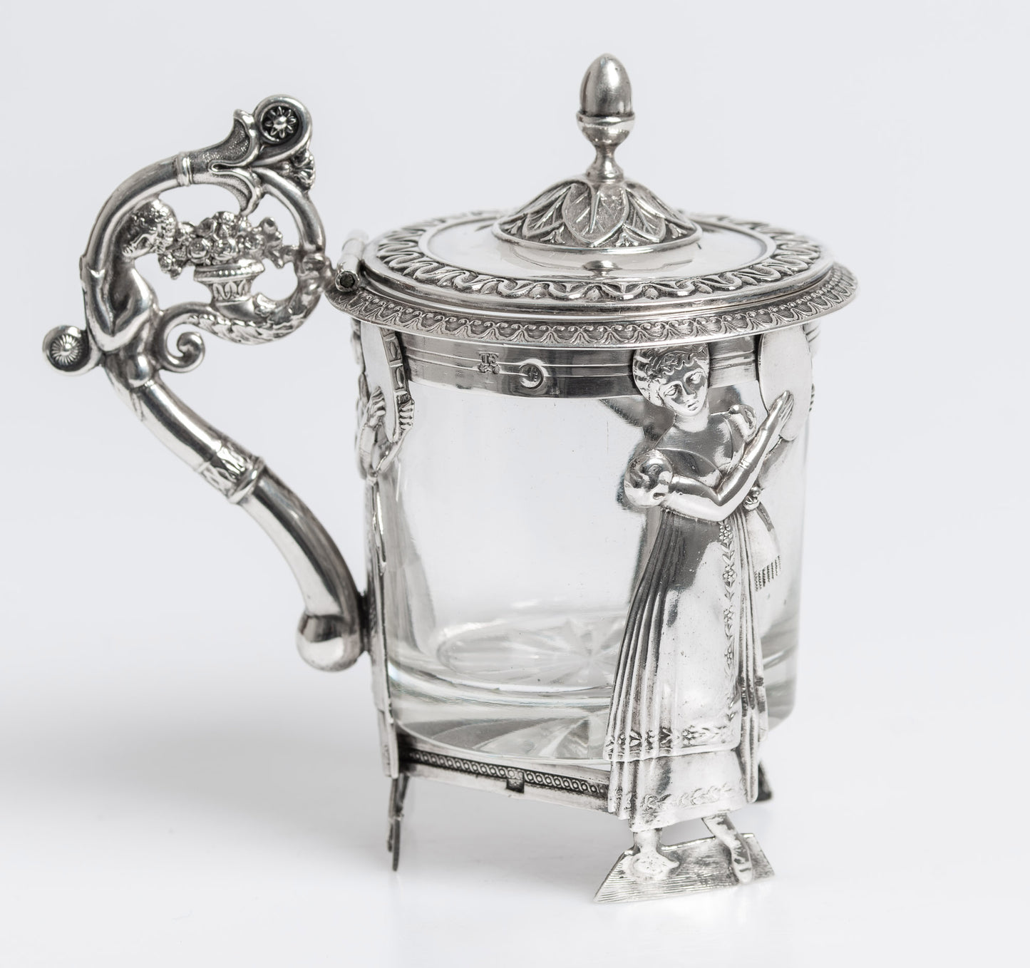 Fine Antique Art Nouveau Silver & Glass Lidded Sweetmeat Dessert Cup (3049)