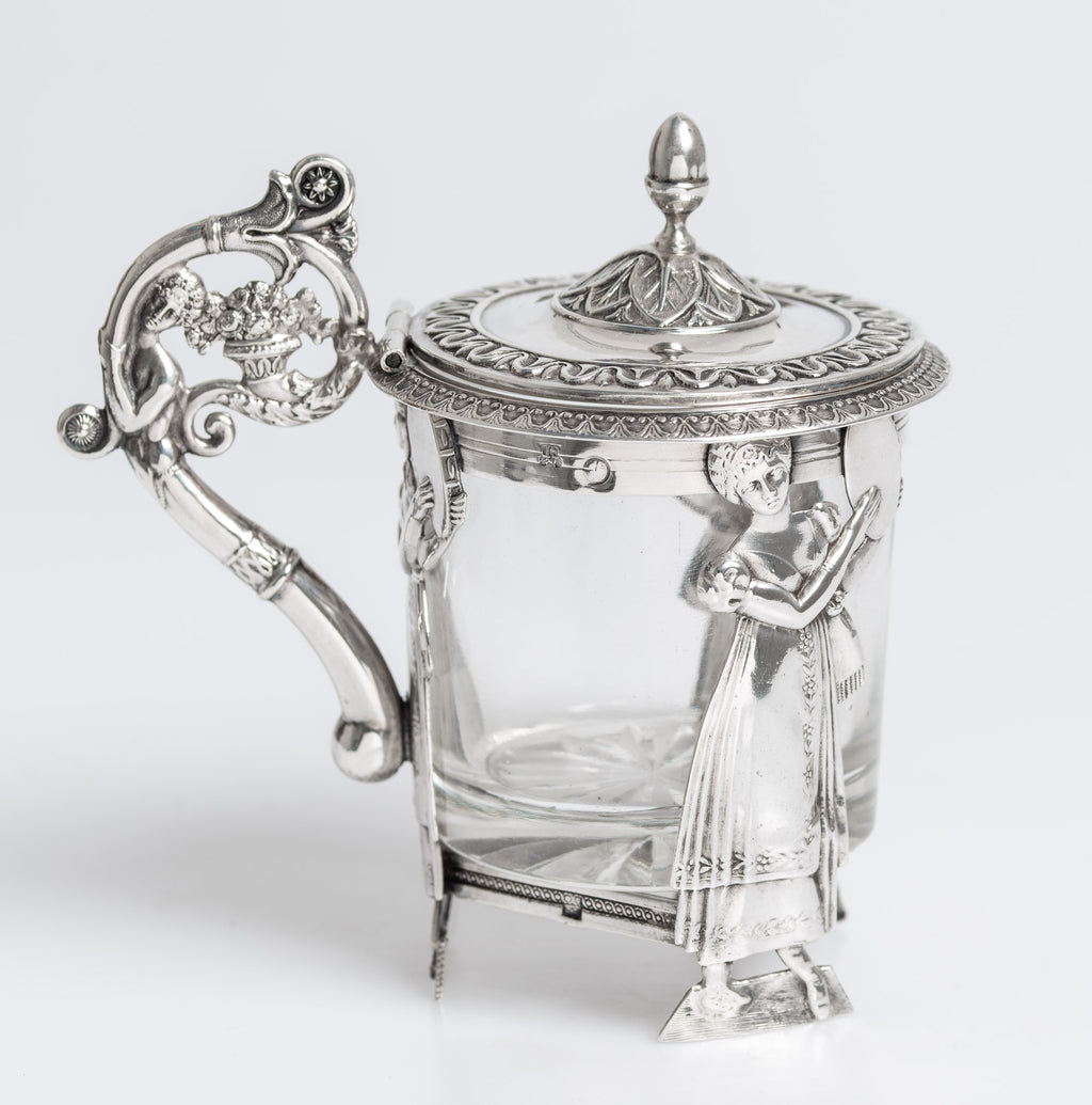 Fine Antique Art Nouveau Silver & Glass Lidded Sweetmeat Dessert Cup (3049)