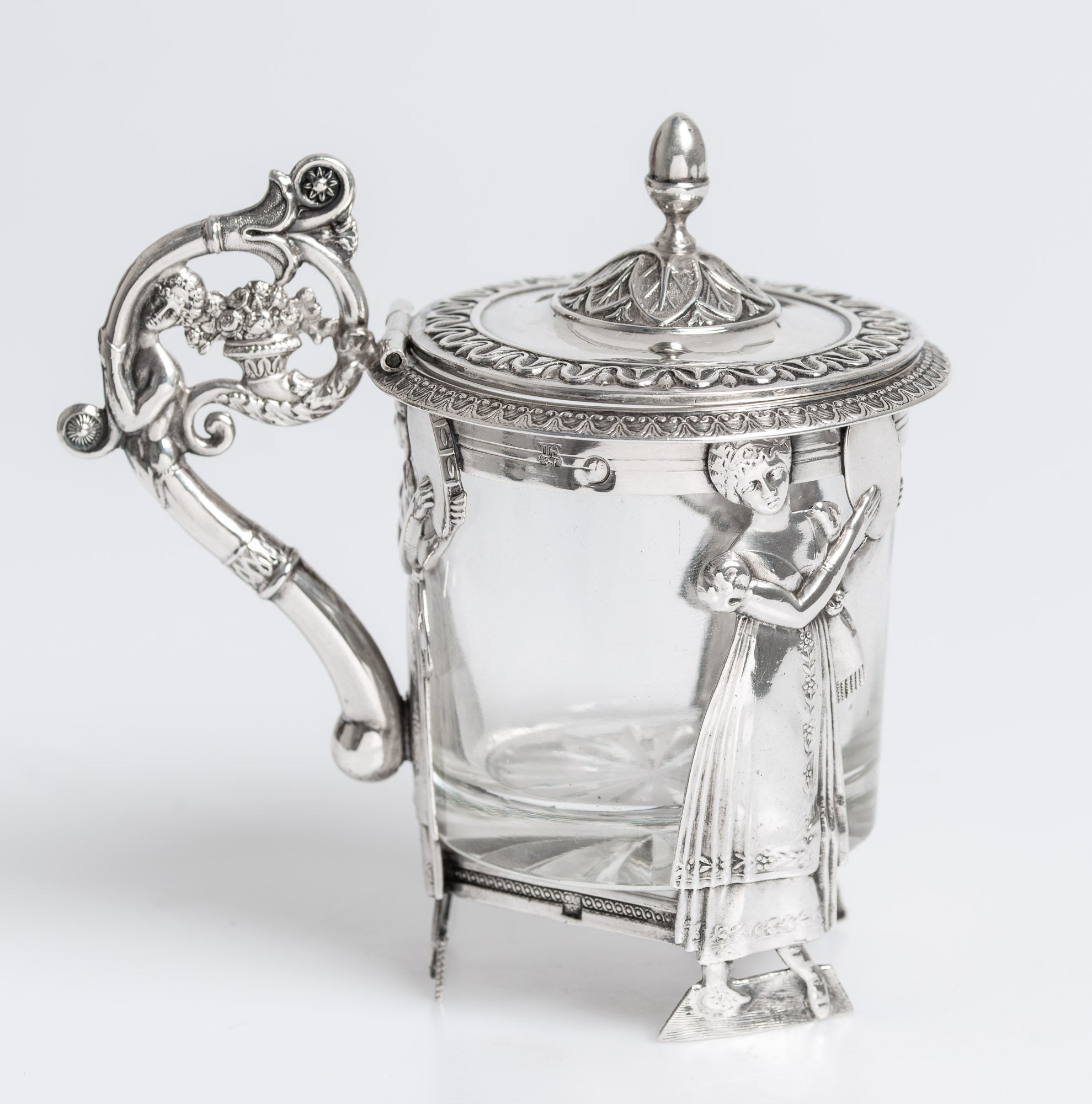 Fine Antique Art Nouveau Silver & Glass Lidded Sweetmeat Dessert Cup (3049)