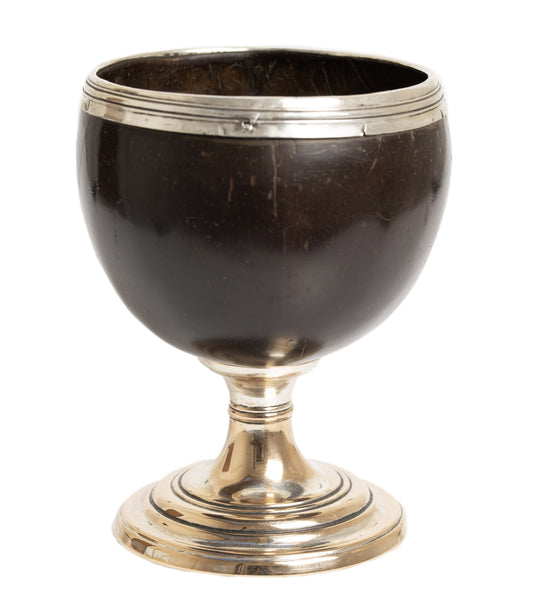 Antique Georgian Polished Coconut & Silver Plate Mounted Pedestal Cup c1820 (3052)