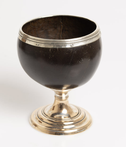 Antique Georgian Polished Coconut & Silver Plate Mounted Pedestal Cup c1820 (3052)