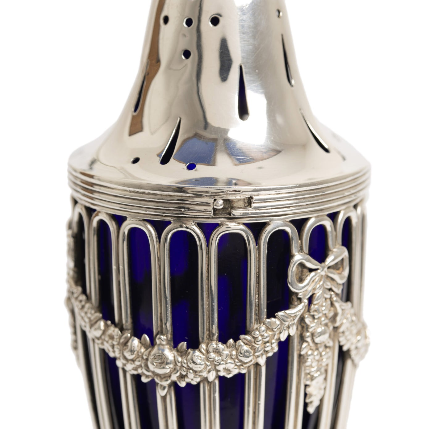 Antique Edwardian William Hutton Sterling Silver With Blue Glass Sugar Caster / Shaker (3054)