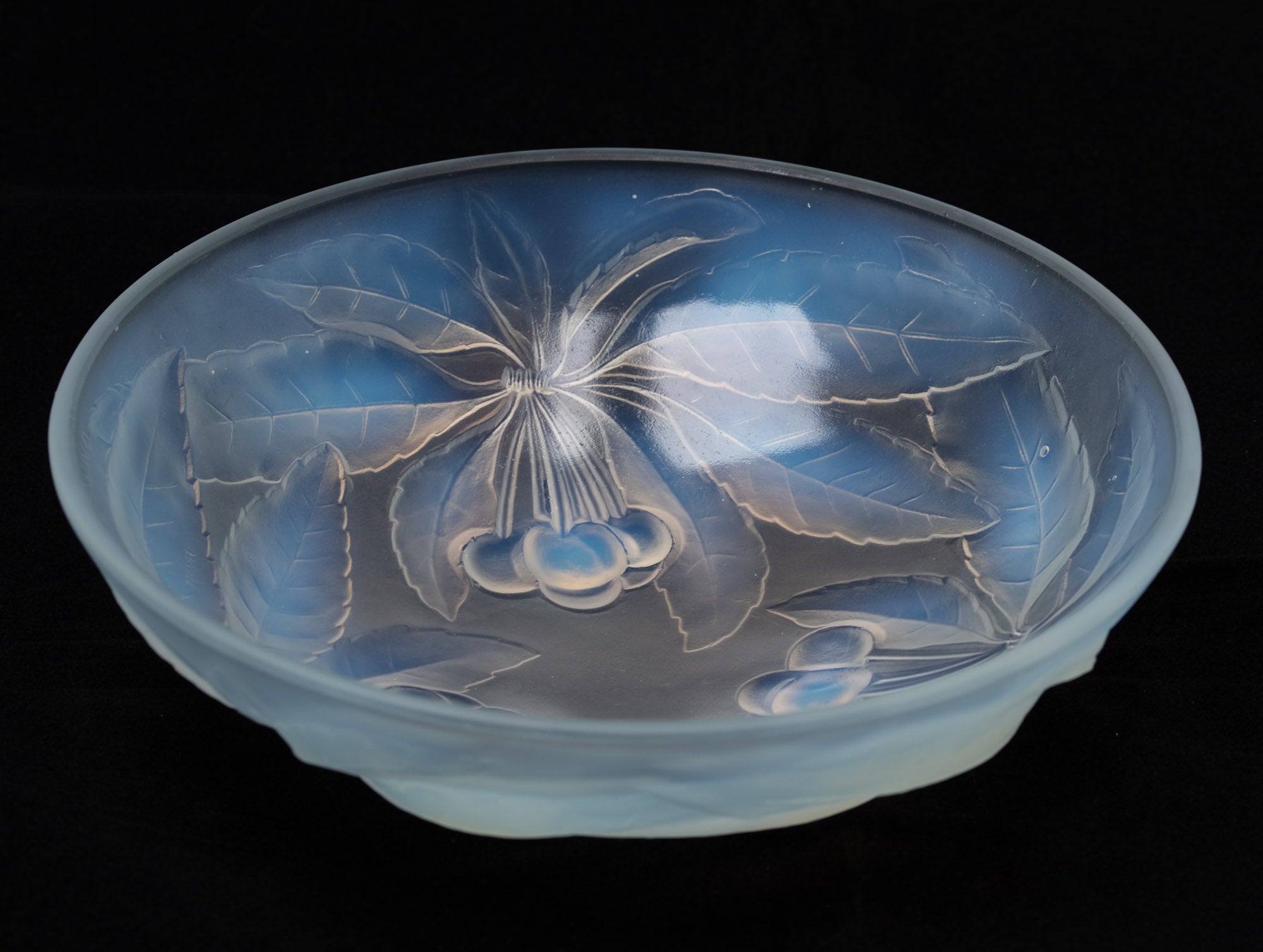 G Vallon Opalescent Glass Bowl Art Deco Period Cerises (Cherries) Design (3058)