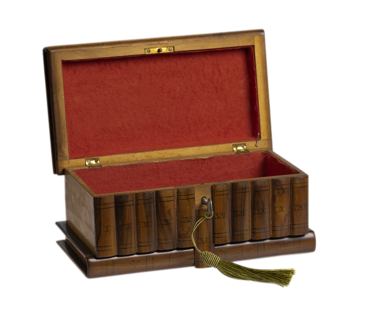 Italian Sorento Ware Jewellery Box In Olive Wood Antique c.1900 Hand Painted Lid (3069)