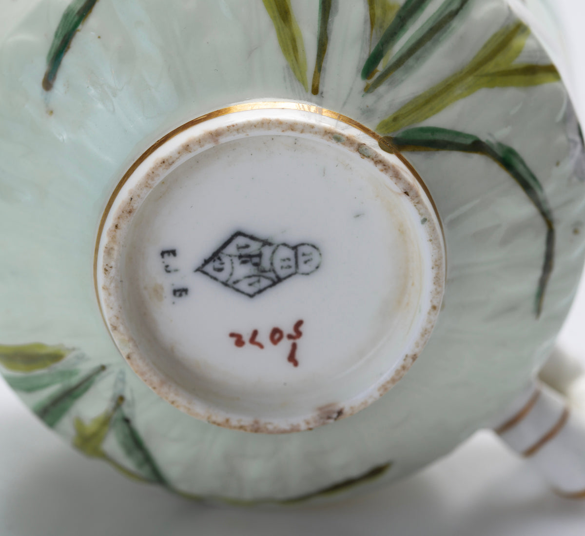 Antique Aesthetic English China Cup & Saucer With Snowdrops In Green (3076)