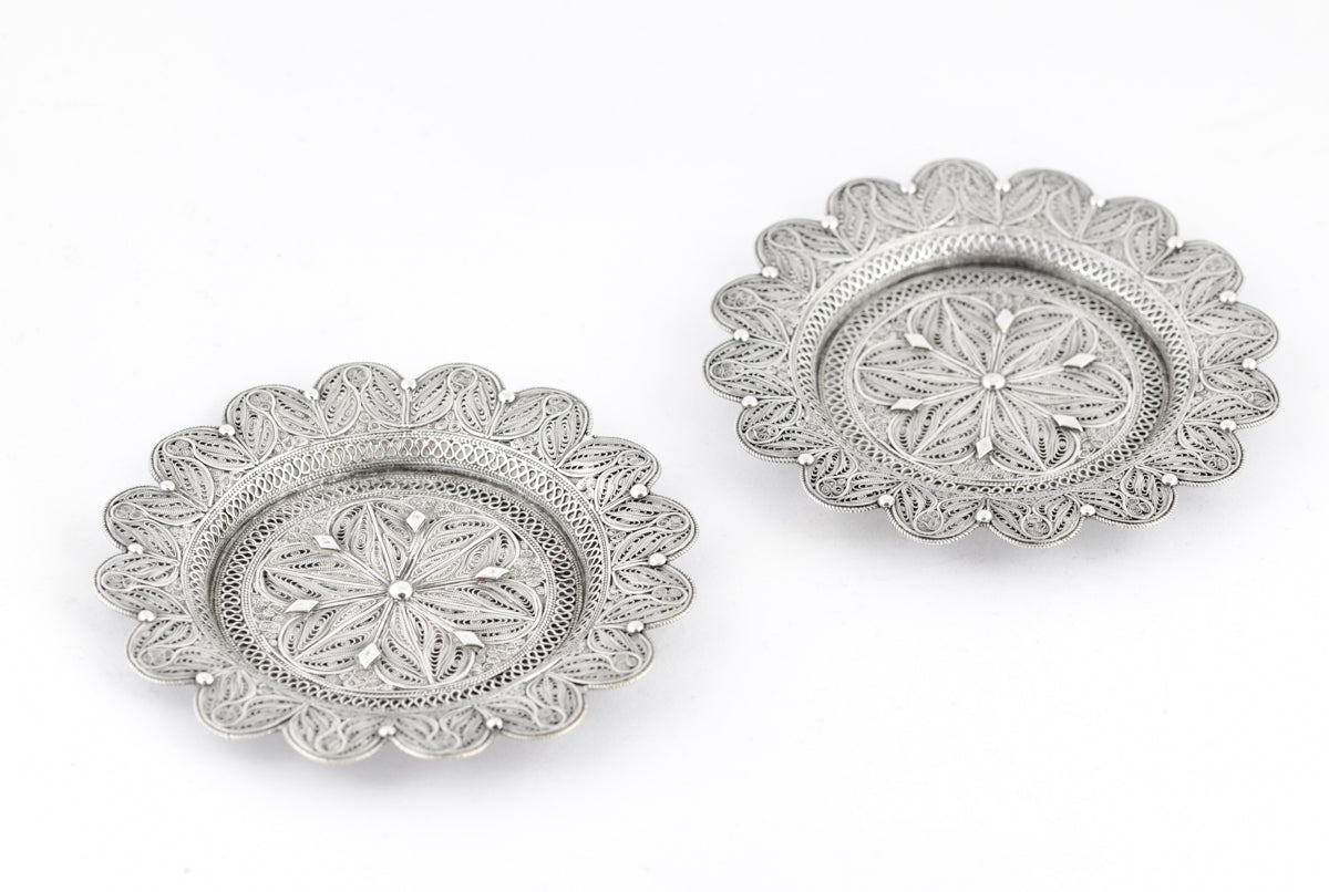 Pair Antique Fine Quality Silver Filigree Coasters/Dishes Turkish/Middle Eastern c1920 (3096)