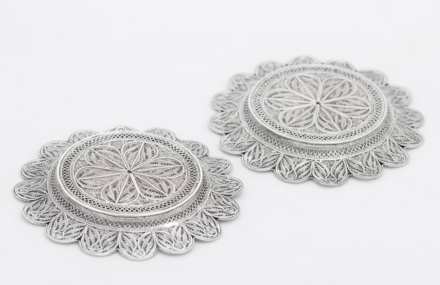 Pair Antique Fine Quality Silver Filigree Coasters/Dishes Turkish/Middle Eastern c1920 (3096)