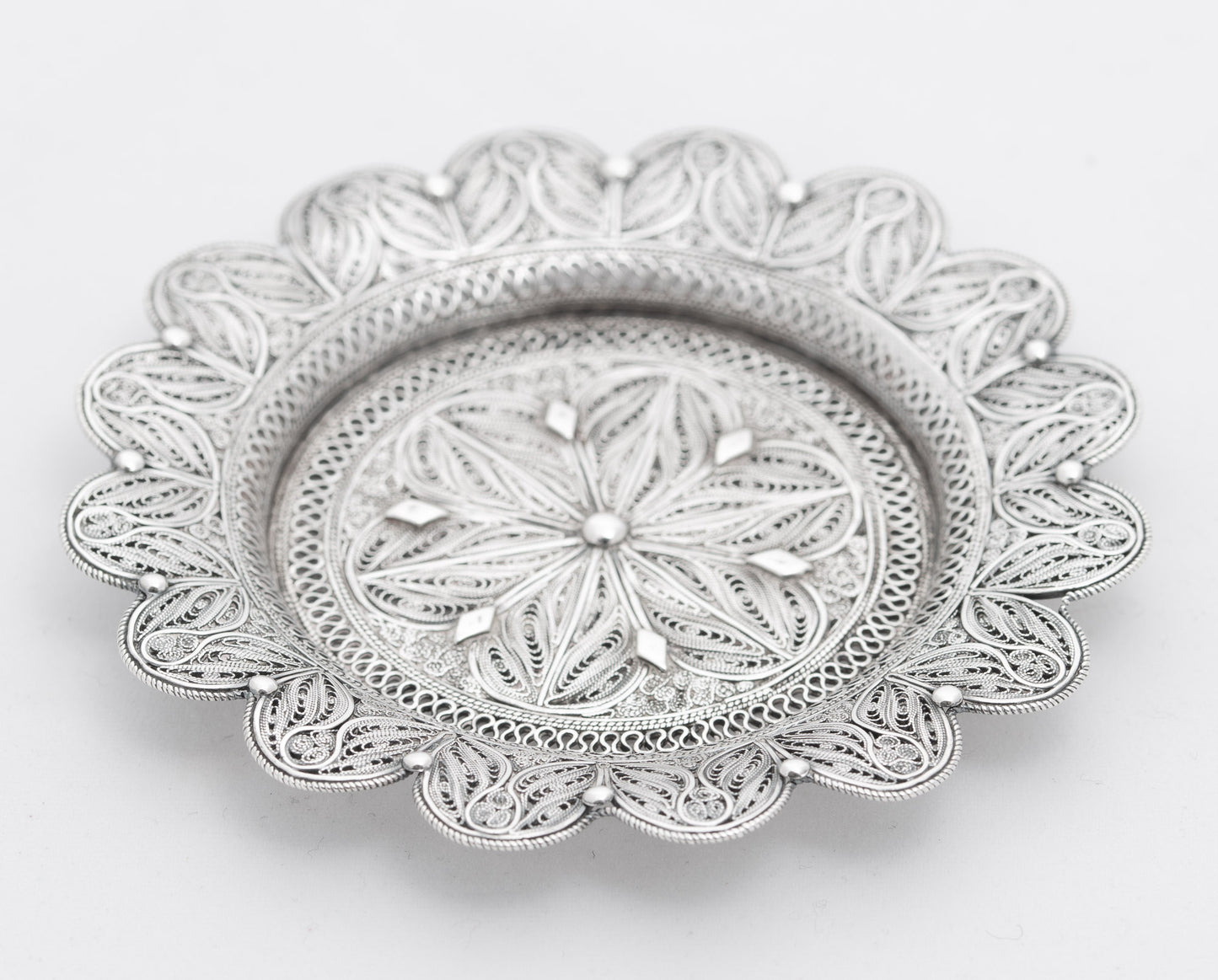 Pair Antique Fine Quality Silver Filigree Coasters/Dishes Turkish/Middle Eastern c1920 (3096)