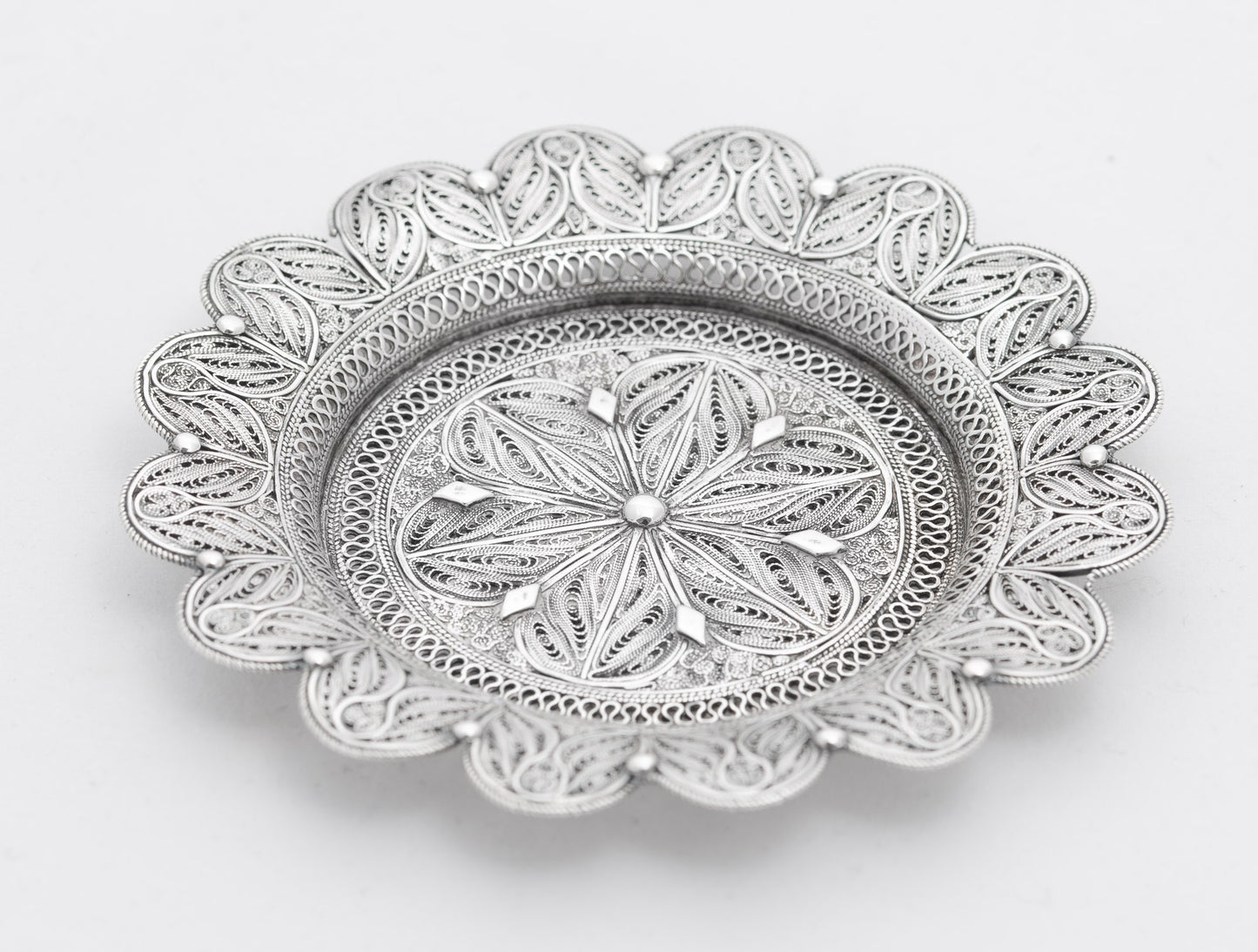 Pair Antique Fine Quality Silver Filigree Coasters/Dishes Turkish/Middle Eastern c1920 (3096)