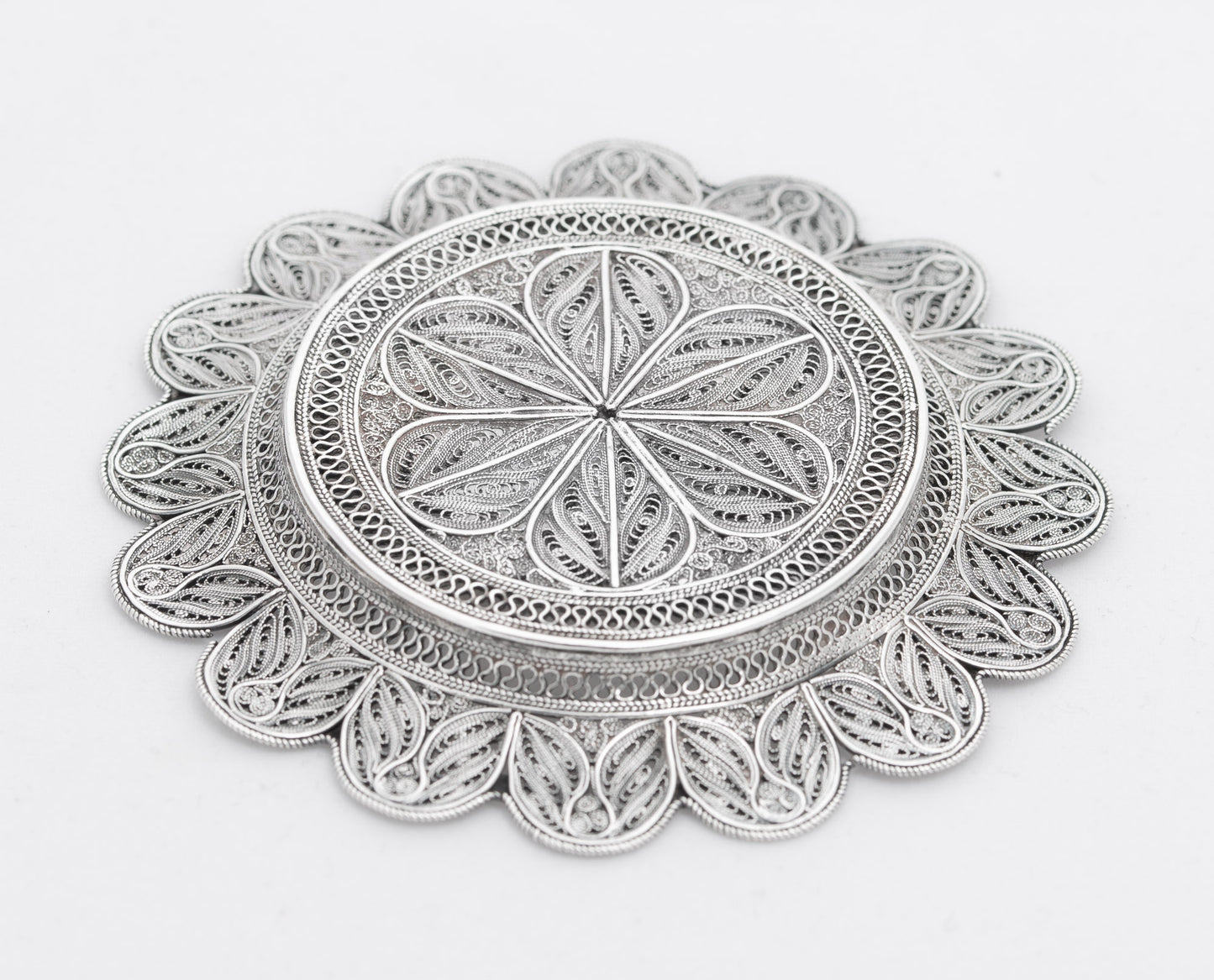 Pair Antique Fine Quality Silver Filigree Coasters/Dishes Turkish/Middle Eastern c1920 (3096)