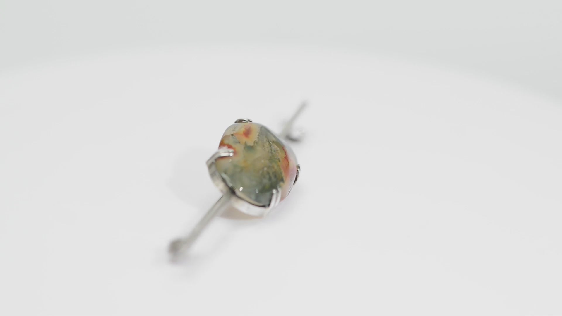 Antique Art Deco Silver & Moss Agate Bar Brooch / Pin c.1920 (Code A801)