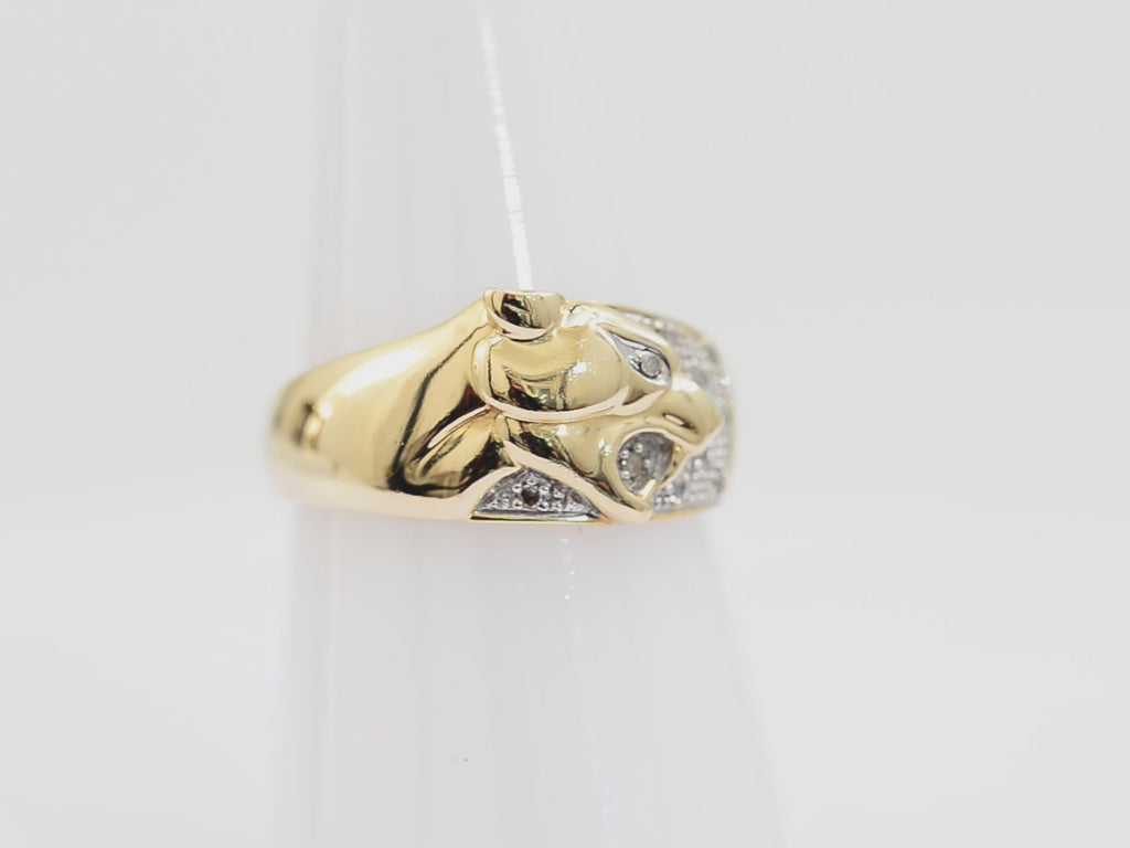 Beautiful 9ct Gold Ring With Panther Head & Diamonds Birmingham Hallmark Size P  (Code A903)