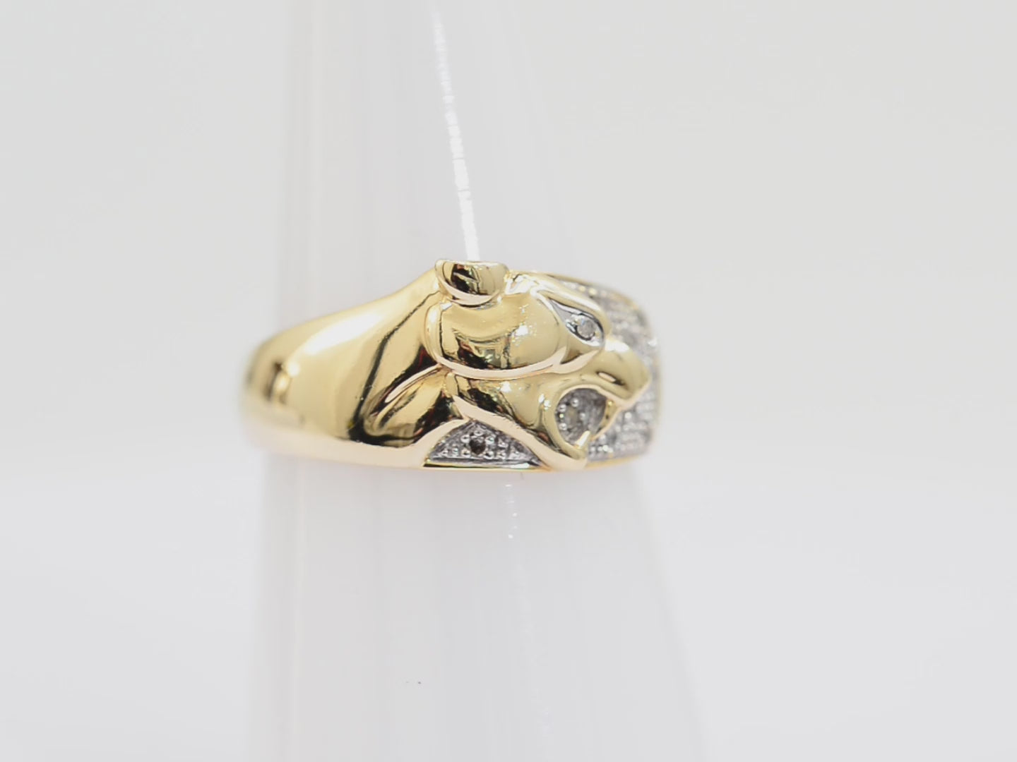 Beautiful 9ct Gold Ring With Panther Head & Diamonds Birmingham Hallmark Size P  (Code A903)