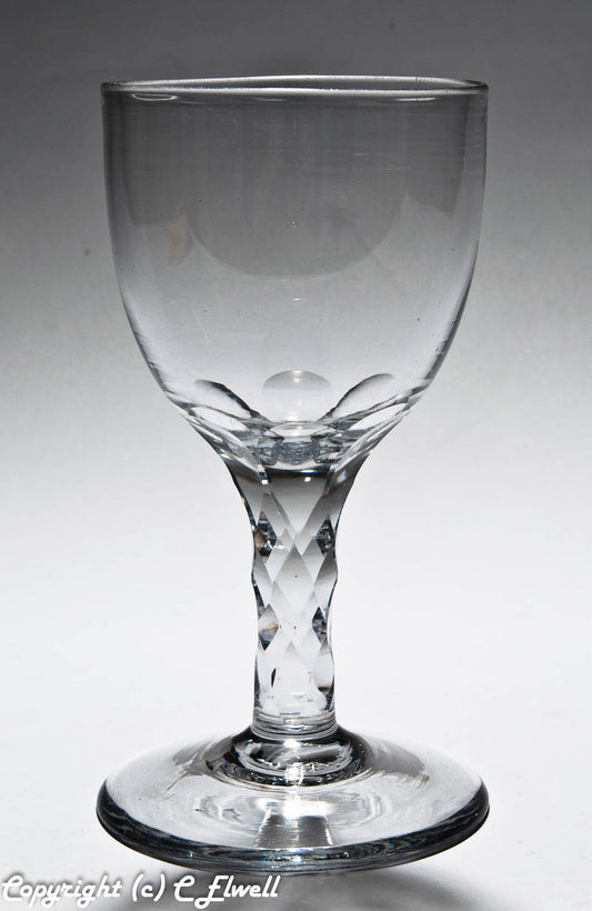 Antique Georgian English Lead Facet Stem Glass Wine Goblet with Large Bowl c1780 (Code 6828)