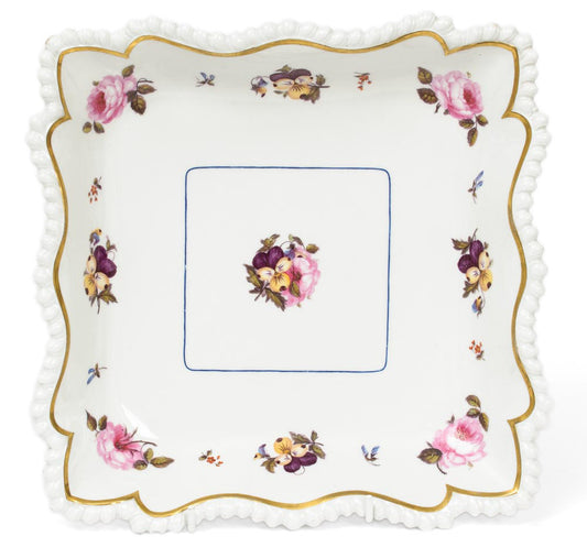 Worcester Flight Barr & Barr Hand Painted Flowers Square Form Dish - Antique (Code 7669)